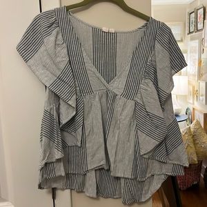 MELROSE & MARKET blue and white striped linen top